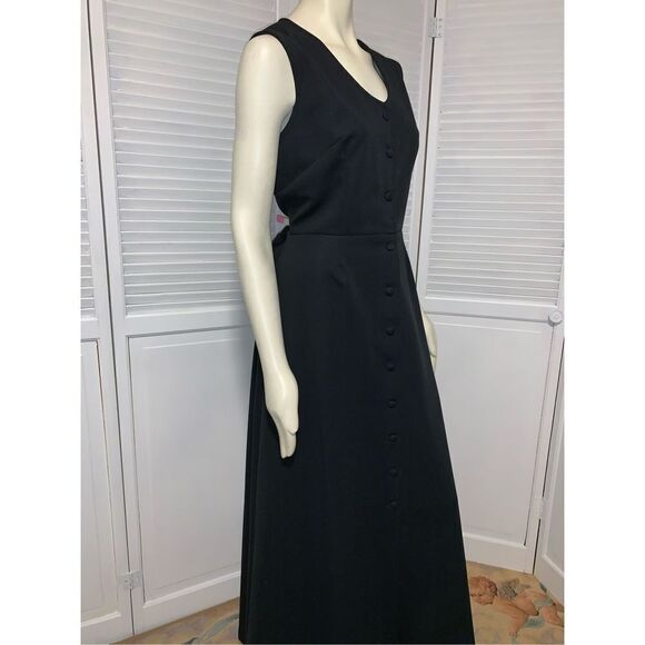 Vintage Black Button Down Sleeveless Maxi Dress 17/18 - Picture 10 of 12